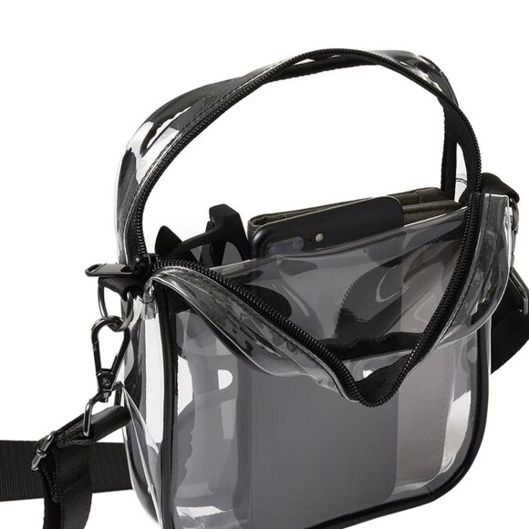 32 Degrees Unisex Women Men Crossbody CLEAR Bag with BLACK Straps - Picture 3 of 4